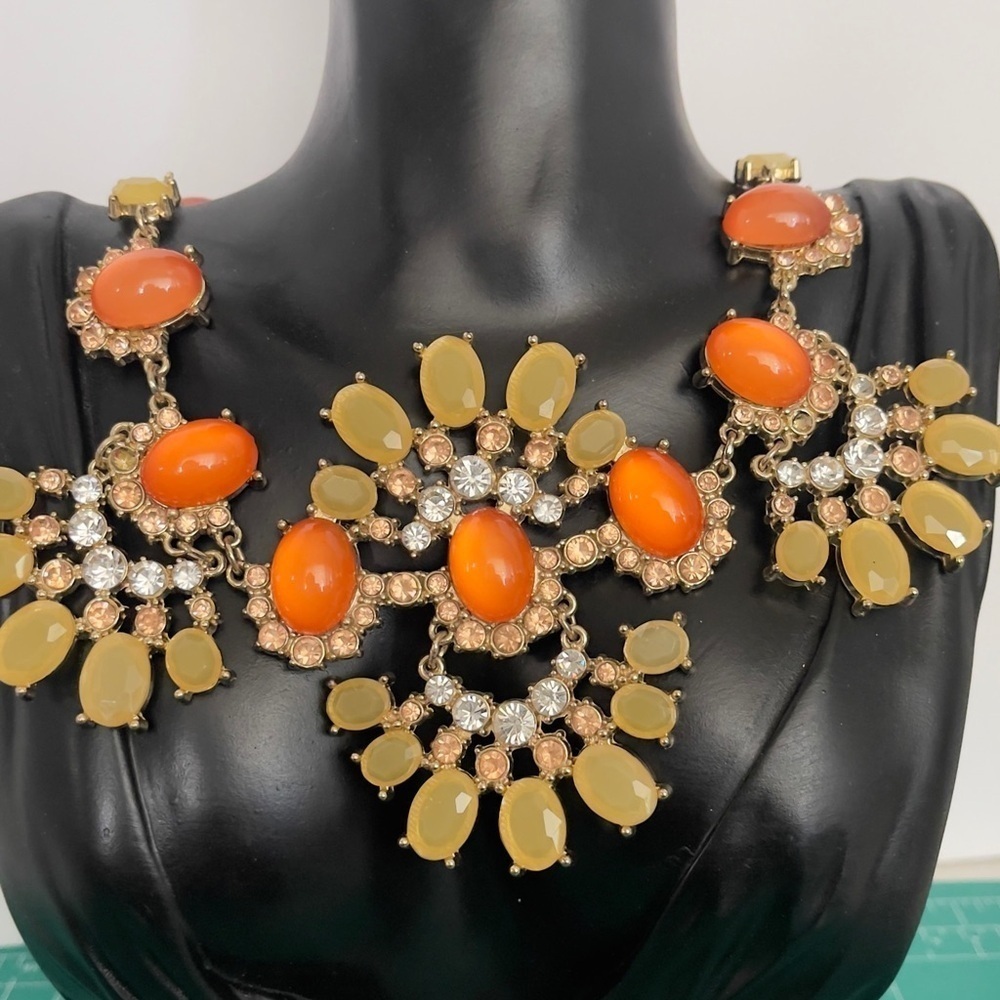 Talbots Statement Orange Yellow Cabochon Necklace - image 1